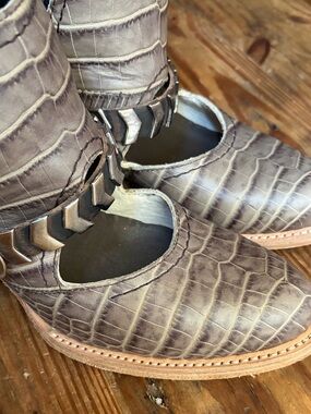 Freebird by Steven Taupe Croc-Embossed Ankle Boots with Studded Strap